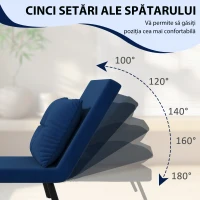 HOMCOM Fotoliu Pat 3 în 1 cu Spătar Rabatabil și Pernă, din Material cu Aspect de Catifea, 63x73x81 cm, Albastru(m-5)