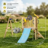 AIYAPLAY Columpio y Tobogán Infantil Exterior de Madera con Volante Telescopio para Niños de 18-48 Meses Madera Natural(m-3)