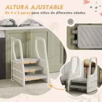AIYAPLAY Taburete para Niños Ajustable de 2 a 3 Peldaños Torre de Aprendizaje Escalera para Niños de 2-5 Años Gris(m-4)