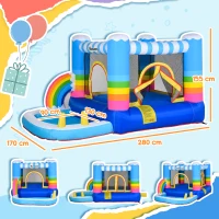 Outsunny Kids Rainbow Bouncy Castle & Pool House Inflatable Trampoline w/ Blower Pump(m-3)
