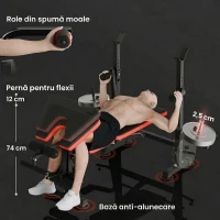 HOMCOM Bancă Multifuncțională Reglabilă cu Suport pentru Haltere, din Oțel și Plastic, 175x139x127 cm, Roșu și Negru(m-7)