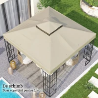Outsunny Acoperire pentru Foișor de Grădină 3x3m, Acoperiș de Schimb UPF30+ cu 2 Straturi, Poliester, Crem(m-9)