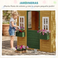 AIYAPLAY Casita Infantil Exterior e Interior de Madera Casita Infantil con 2 Maceteros 3 Ventanas Puerta para 3-8 Años Marrón(m-5)
