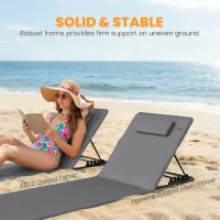 Outsunny Zestaw 2 mat plażowych z regulowanym oparciem, składane lekkie leżaki plażowe z poduszką i kieszenią na przechowywanie(m-8)