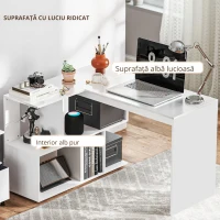 HOMCOM Birou în Formă de L cu 4 Compartimente de Depozitare, 120x100x77 cm, Alb Lucios(m-5)