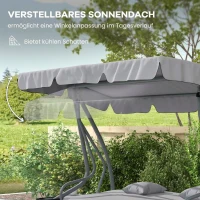 Outsunny 2-in-1 Hollywoodschaukel mit Liegefunktion, verstellbares Dach, bis 340 kg, Stahl, 200x120x164 cm, Grau(m-5)