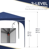Outsunny Składany Pawilon, Regulowany, Metalowe Wsparcie, Mocna Tkanina, W Komplecie z Torbą, 2,95 x 2,95 x 2,55m, Granatowy(m-5)