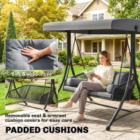 Outsunny Dondolo Stile Hollywood in Rattan 2 Posti con Tetto Parasole Regolabile, Cuscino Morbido, Struttura a Telaio, Grigio Scuro(m-4)