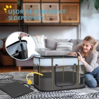 PawHut Țarc de Joacă pentru Animale de Companie cu 7 Ferestre, 3 Uși și 2 Pungi de Depozitare, Gard pentru Câini din Țesătură și Oțel Oxford, 84x64x53 cm, Negru(m-5)