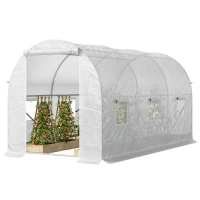 Outsunny Estufa Tipo Túnel 350x200x200 cm com Portas Enroláveis e 6 Janelas Cobertura de PE Estrutura de Metal Branco(m-11)