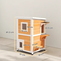 PawHut Caseta para Gatos de Madera Exterior de 2 Niveles con Techo Abatible Panel Central Extraíble 51x51x81,3 cm Natural(m-3)
