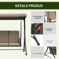 Outsunny Balansoar de Gradina cu 3 Scaune, Acoperis si Buzunare de Depozitare, Gri(m-5)