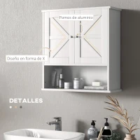kleankin Armario de Baño de Pared Mueble de Baño Colgar Rústico con Compartimento Estante Ajustable 2 Puertas Blanco(m-7)
