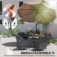 Outsunny Sombrilla Terraza Exterior Ø2,7 m Sombrilla con Inclinación Ajustable 3 Posiciones Manivela y Volante Caqui(m-5)