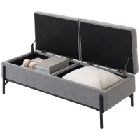 HOMCOM Banco baúl de lino, banco para cama con 2 compartimentos, tapas abatibles y cojín extra grueso, 117 x 50 x 44 cm(m-7)