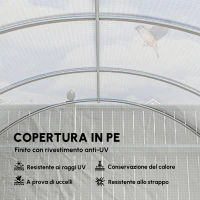 Outsunny Serra tunnel da giardino 24m² 8L x 3l x 2H m - 16 finestre, Porta avvolgibile con zip acciaio zincato, telo PE, Bianco(m-4)