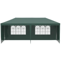 Outsunny Tonnelle de jardin, tente de réception avec Fenêtres et parois latérales amovibles, pour fêtes et mariages, 6 x 3 m Vert(m-1)