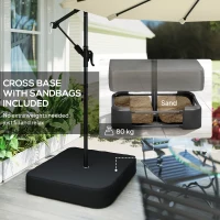 Outsunny 3 m Garden Cantilever Parasol with Cross Base, Sandbag, 360° Rotating Overhanging Banana Umbrella, Beige(m-4)