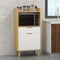 HOMCOM Meuble desserte de cuisine pour micro-ondes avec placard tiroir étagère réglable 58 x 40 x 118 cm naturel et blanc(m-10)