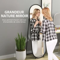 HOMCOM Grand miroir sur pied, miroir ovale, cadre en métal noir, avec support pour entrée, chambre, dressing, 40 x 160 cm(m-4)