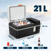 Outsunny Frigider cu compresor 20L -20℃-20℃ Frigider electric cu control prin aplicație Iluminare LED Port USB Protecție baterie(m-3)