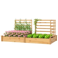 Outsunny Hochbeet mit Rankgitter Holz Blumenkasten mit 3 Spalier Trennwand Offenem Boden 240 x 125 x 102 cm Naturholz(m-10)