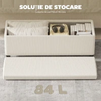 HOMCOM Bancă pentru Capătul Patului cu Spațiu de Depozitare de 84L, din Țesătură cu Aspect de Catifea și Oțel, 112x42x40 cm, Bej(m-6)