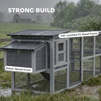 PawHut Kurnik dla 3-4 kur z wybiegem, gniazdem, dachem asfaltowym, osłoną Oxford i szufladą, 264x82x89 cm, szary(m-7)