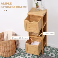 szafka łazienkowa kleankin z bambusa, 1 półka, 2 szuflady, 30 cm x 30 cm x 90 cm; Naturalne drewno(m-4)