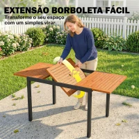 Outsunny Mesa de Jardim Extensível 100/150x70 cm em Madeira e Metal com Orifício para Guarda-Sol para 4-6 Pessoas Teca(m-8)
