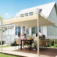 Outsunny 3 x 3 m tuinpergola met inrolbaar dak, paviljoen, luifel voor schaduw, UPF30+, Khaki(m-11)