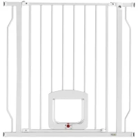 PawHut Barrera de Seguridad para Perros con Puerta Pequeña para Escaleras y Puertas 75-85 cm con Doble Bloqueo Blanco(m-1)