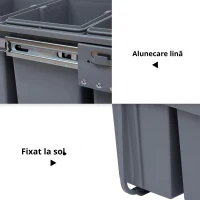 Homcom Cos Gunoi Ecologic 40L – 3 Compartimente Separate, Gri(m-6)