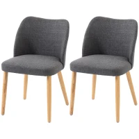 HOMCOM Set 2 Scaune Moderne cu Tapițerie din In, Șezut Confortabil, Spătar Curbat, Picioare din Lemn, Asamblare Ușoară pentru Bucătărie, Cameră, Living.(m-10)