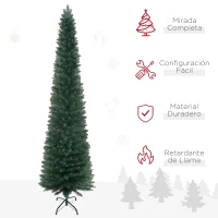 HOMCOM Árbol de Navidad Artificial Estrecho 210 cm con 510 Ramas, Base Plegable y Soporte Metálico Fácil Montaje Verde(m-4)