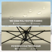 Outsunny 3 m Garden Cantilever Parasol with Cross Base, Sandbag, 360° Rotating Overhanging Banana Umbrella, Beige(m-7)