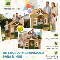 AIYAPLAY Casita Infantil Exterior e Interior de Madera Casita Infantil con 2 Maceteros 3 Ventanas Puerta para 3-8 Años Marrón(m-8)