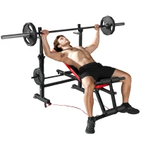 SPORTNOW Banco de Musculación Multifuncional con Soporte para Barra Ajustable y Respaldo Regulable para Casa Gimnasio(m-9)
