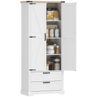HOMCOM Buffet haut cuisine, armoire de cuisine avec 2 portes, 2 tiroirs, étagères réglables, style rustique, 76x40x180cm, blanc(m-11)