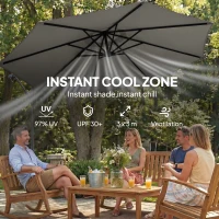 Outsunny 3 m Garden Cantilever Parasol with Cross Base, Sandbag, 360° Rotating Overhanging Banana Umbrella, Grey(m-5)