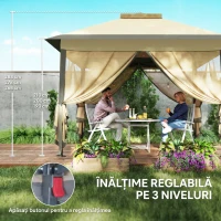 Outsunny Faltpavillon, Gartenpavillon, Metall und Stoffplane, Netzvorhänge, Entwässerungslöcher, 330L x 330B x 288H cm, Beige(m-6)