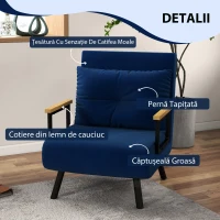 HOMCOM Fotoliu Pat 3 în 1 cu Spătar Rabatabil și Pernă, din Material cu Aspect de Catifea, 63x73x81 cm, Albastru(m-6)