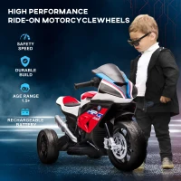 Motocykl dziecięcy HOMCOM, motocykl elektryczny, reflektor, 3 tryby muzyczne, dla dzieci 1,5-5 lat, czerwony, 82,5 x 42 x 54cm(m-4)