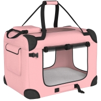PawHut Transportín para Perros Plegable 60x41,5x41 cm con Ventanas de Malla Cojín Suave y 2 Asas para Mini Perros y Gatos Rosa