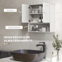 kleankin Armario de Baño de Pared Mueble de Baño Colgar Rústico con Compartimento Estante Ajustable 2 Puertas Blanco(m-4)