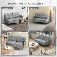 HOMCOM Canapea cu 2 Locuri din Material Textil cu Perne Capitonate, Canapea Modernă cu 2 Locuri cu Picioare din Oțel 139x68x80cm, Gri(m-4)