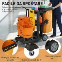 HOMCOM Carrello Pulizie: Ruote, 3 Ripiani, Sacco 70L, Secchio con Strizzatore.(m-7)