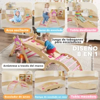 AIYAPLAY 8 en 1 Triángulo de Escalada de Madera Estructura de Escalada Montessori Tema de Corona con Arco y Rampa Rosa(m-4)