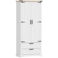 HOMCOM Buffet haut cuisine, armoire de cuisine avec 2 portes, 2 tiroirs, étagères réglables, style rustique, 76x40x180cm, blanc(m-1)