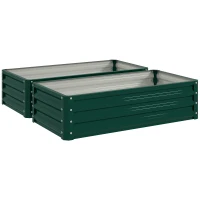 Outsunny Set of 2 Raised Beds for Garden, Galvanised Outdoor Planters for Herbs Vegetables, Use for Patio Balcony, Green(m-1)